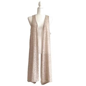 Simply Lara Duster Kimono Lace Detail Open Front Sleeveless Neutral Beige XL NEW